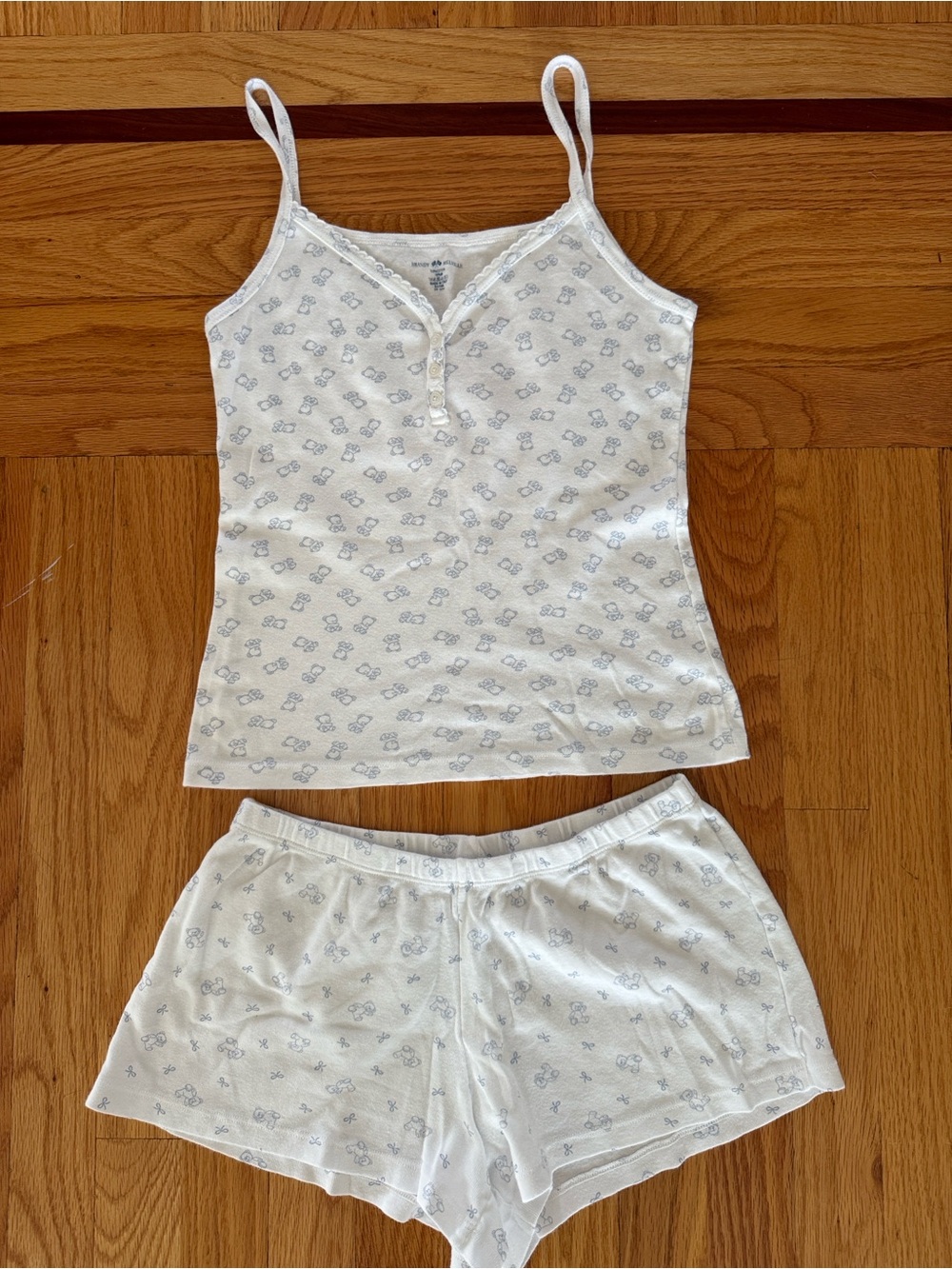 Brandy Melville White Cami & Shorts Set with Light Blue Floral Print